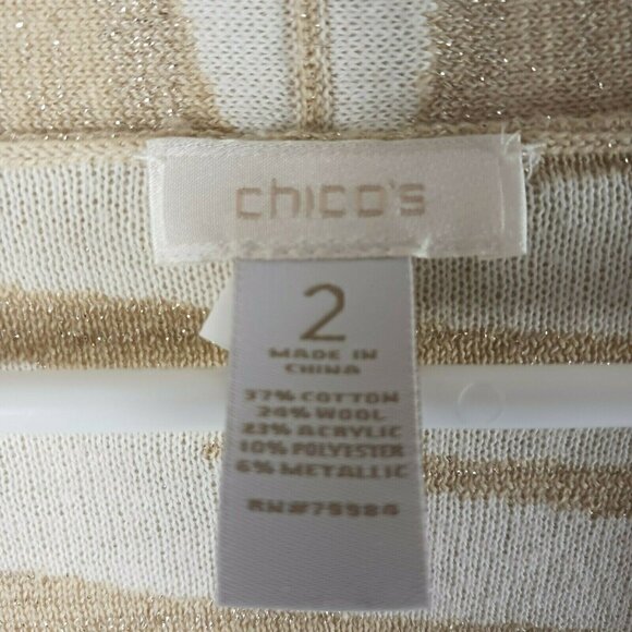 Chicos Open Front Cardigan Sweater Size L Wool Metallic Striped Knit Womens - Picture 4 of 5